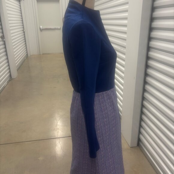 Vintage-Inspired Navy & Tweed Long Sleeve Dress – Size 8 M - Picture 4 of 5